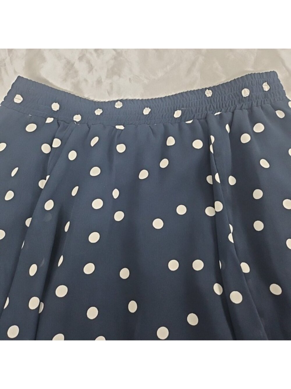 Maison Jules Polka Dot Skirt Large Navy White Retro Midi Parisian Flowy Skater - Picture 9 of 12